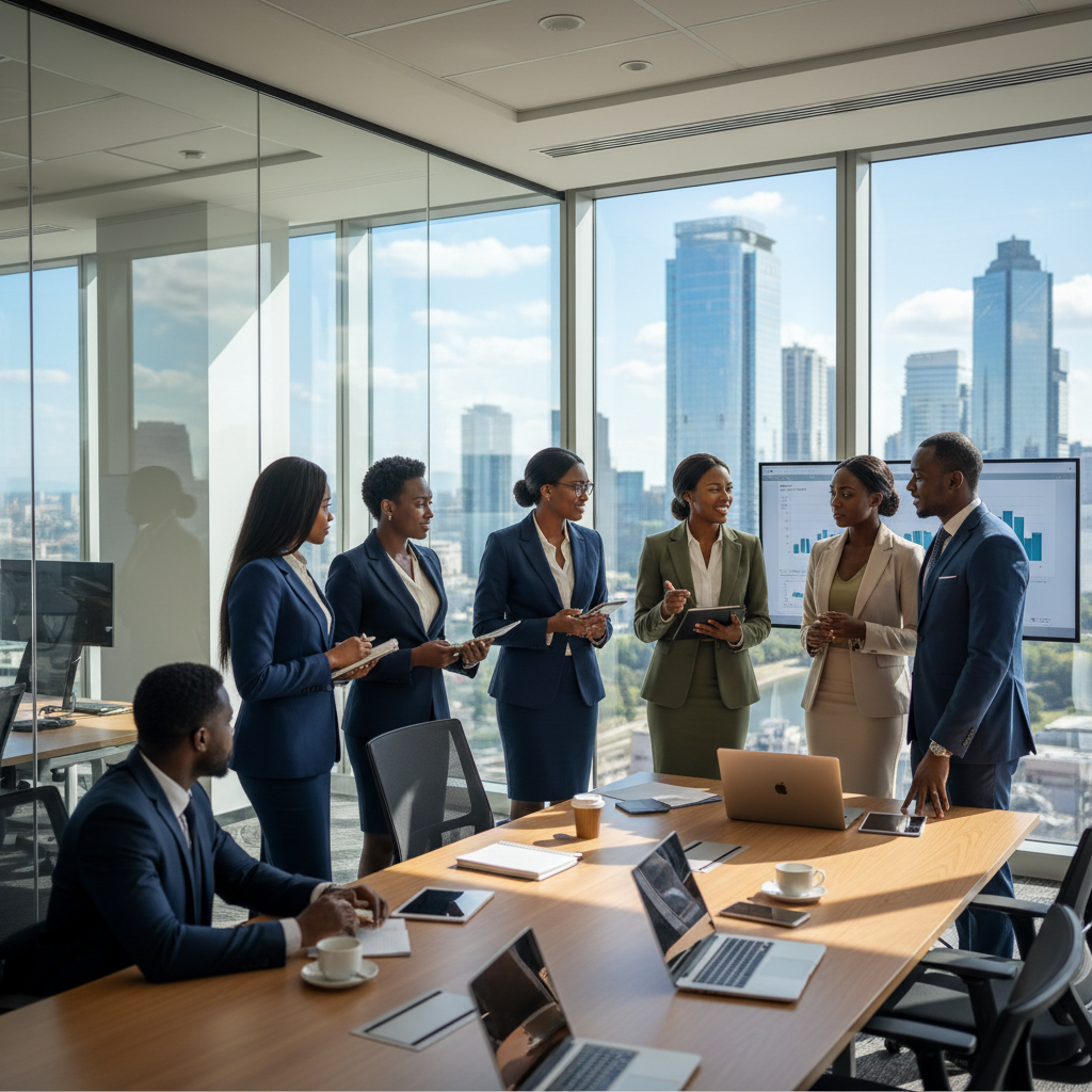 Path 9 Consulting team in a professional meeting in Monrovia, Liberia